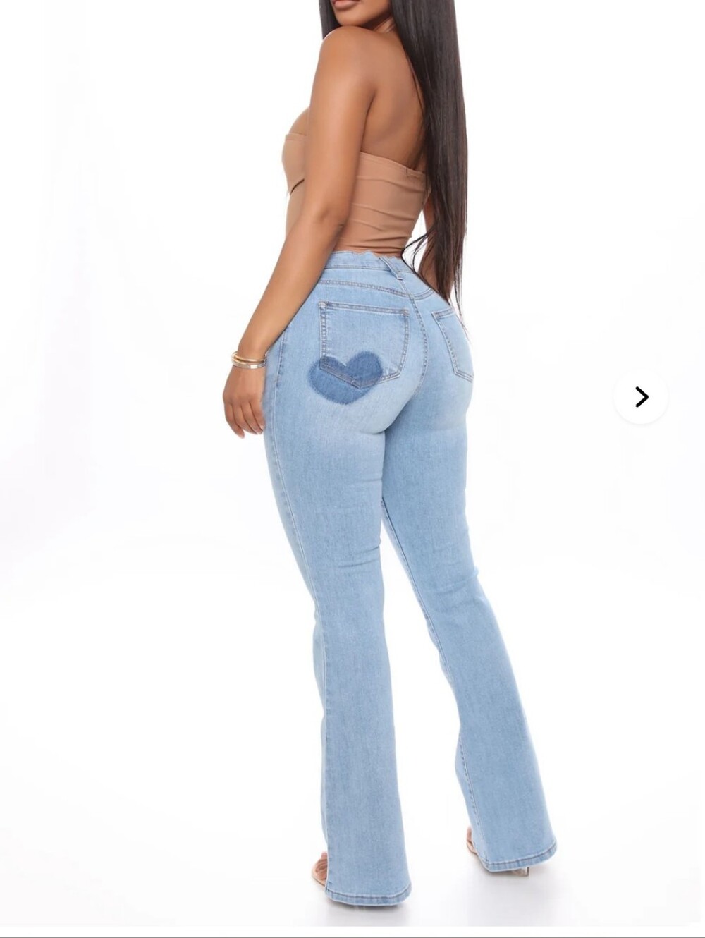High-Rise Light Blue Flare Jeans with Heart Pocket Detail Size 15 NWT